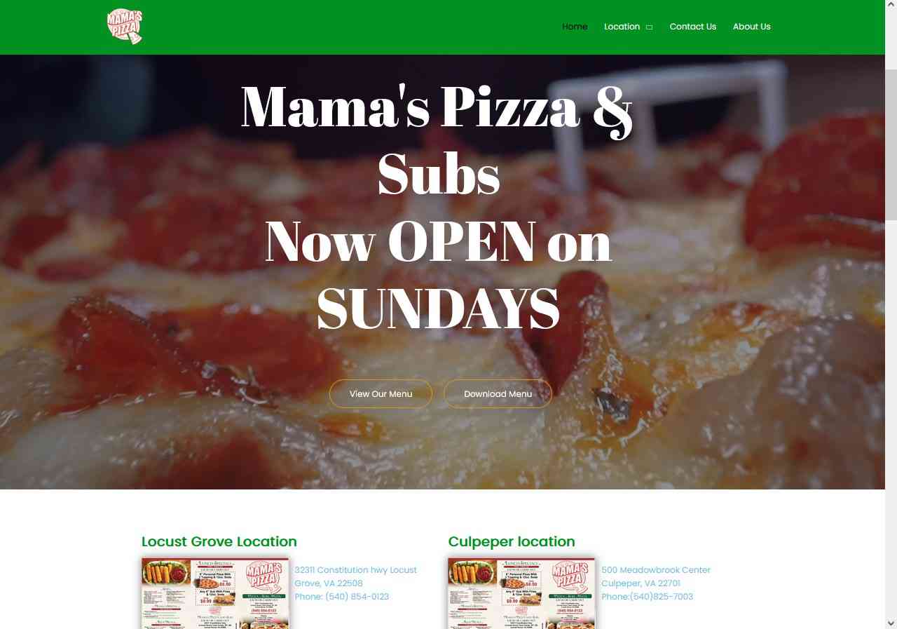 Mamas Pizza and Subs Web Design & Development